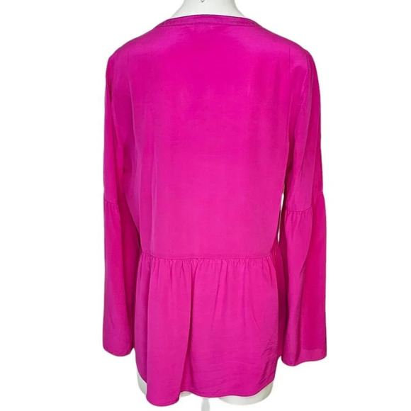 Lilly Pulitzer 100% Silk Tie Front Lace Up Blouse Pink Size Medium Bell Sleeve - Picture 2 of 9